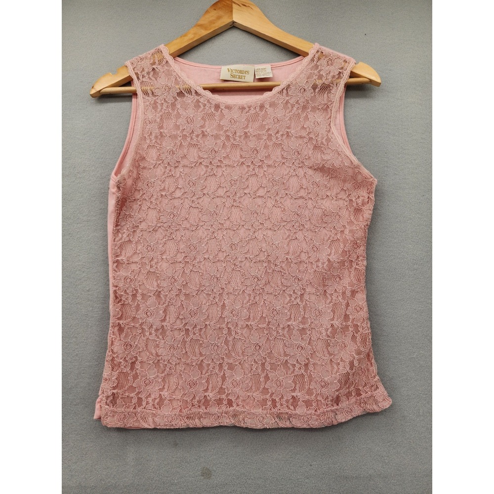 Victoria's‎ Secret Pink Floral Lace Tank Top Sleeveless Cotton Blend Vintage L